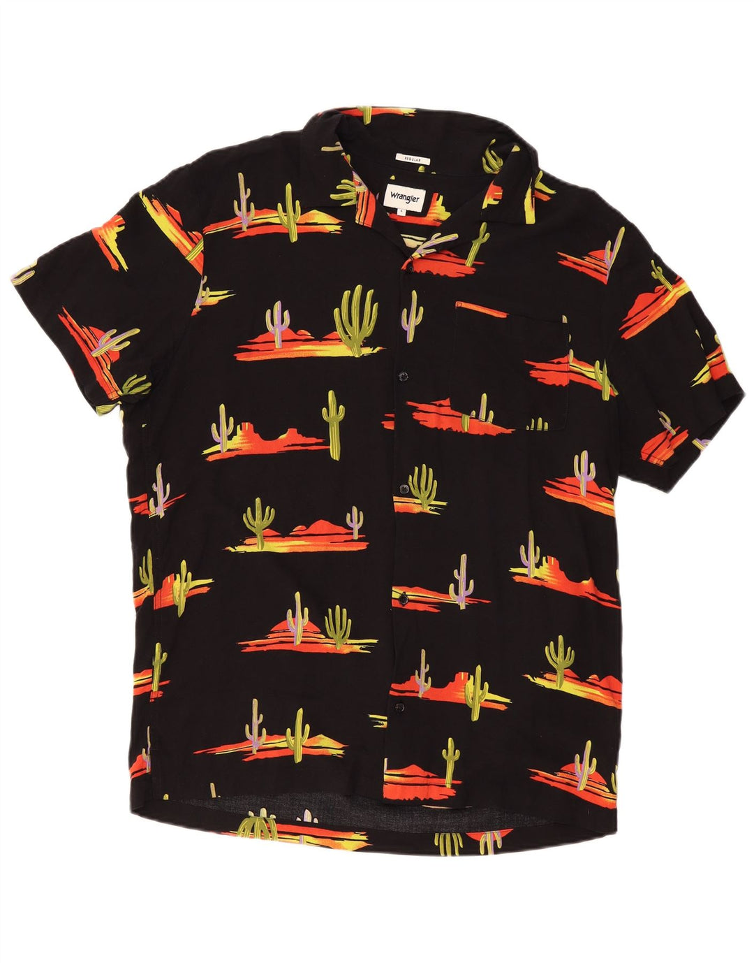 WRANGLER Mens Regular Abstract Pattern Short Sleeve Shirt Large Black