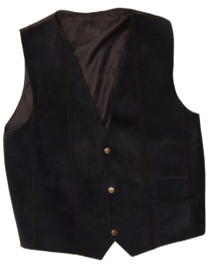 Vintage Mens Suede Waistcoat Medium Navy Blue