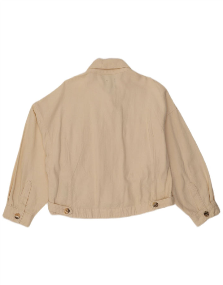 Zara Womens Crop Oversized Denim Jacket UK  16 Large Off White Cotton