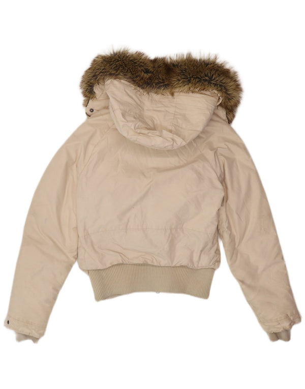 Woolrich Womens Hooded Padded Jacket UK 14 Medium White Cotton