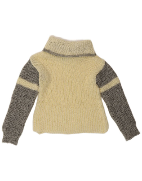 VINTAGE Womens Roll Neck Jumper Sweater UK 10 Small Off White Colourblock