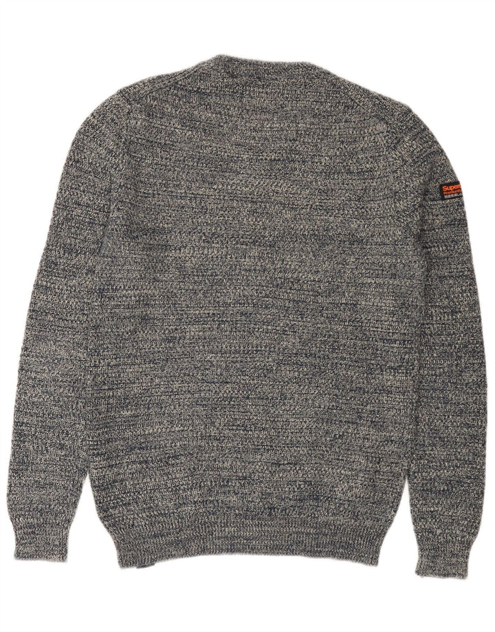 SUPERDRY Mens Crew Neck Jumper Sweater Small Navy Blue Flecked Cotton