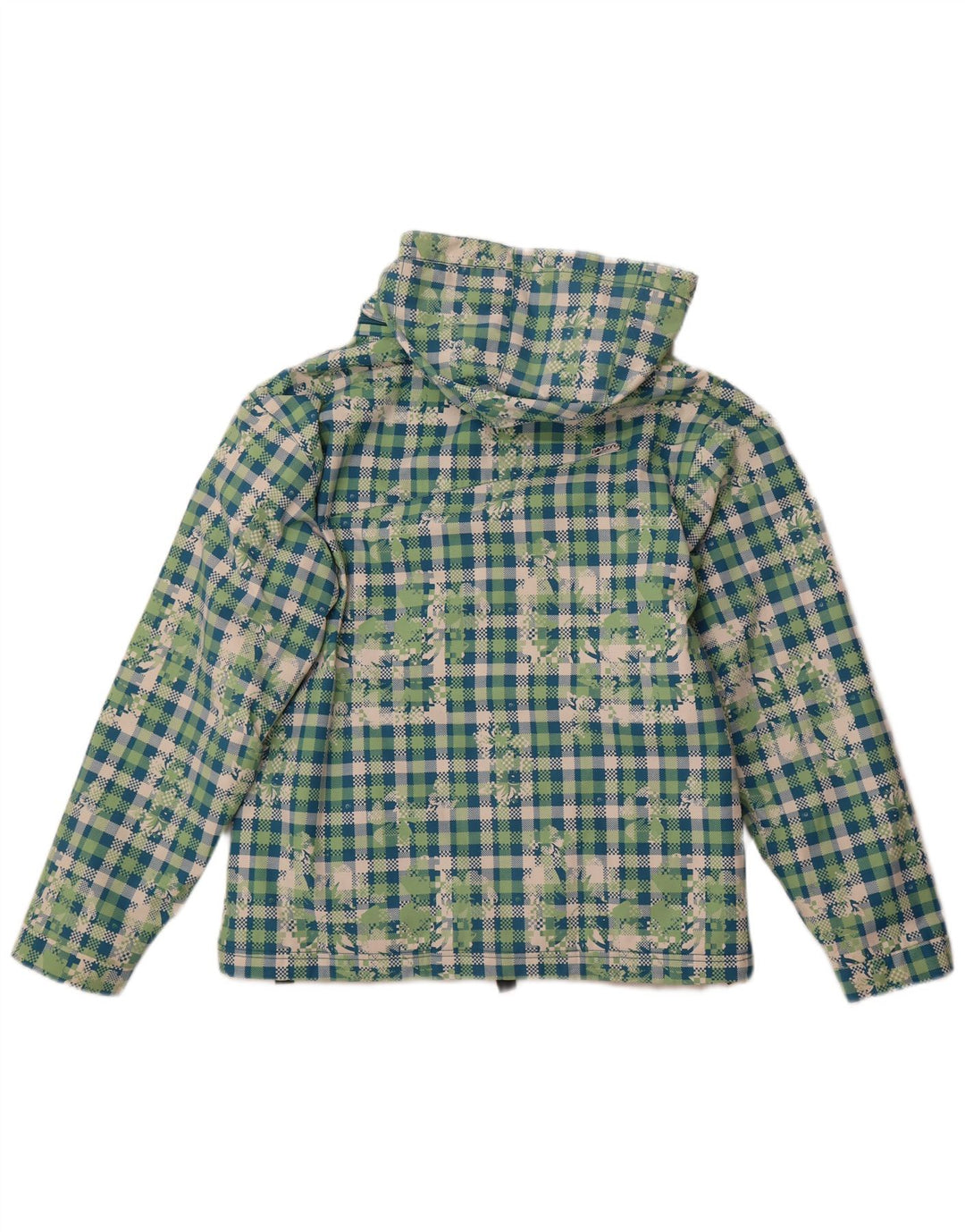 BILLABONG Womens Hooded Windbreaker Jacket UK 14 Large Green Check