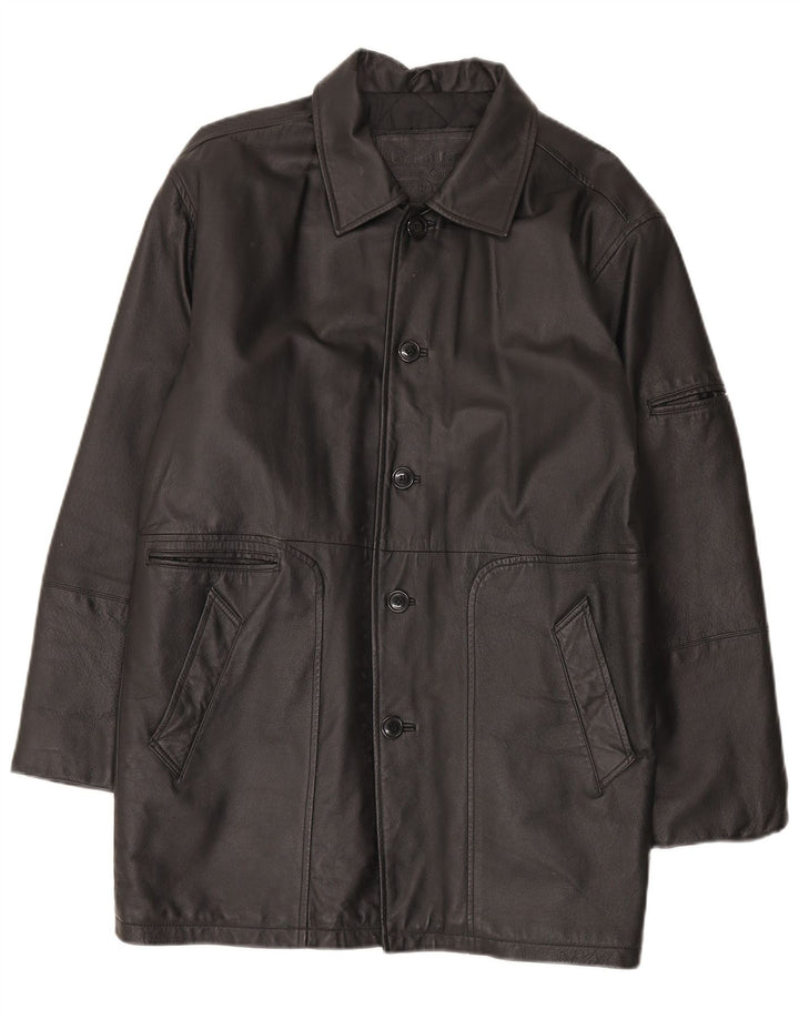 Union River Mens Leather Coat UK 41/43 Large Black Leather