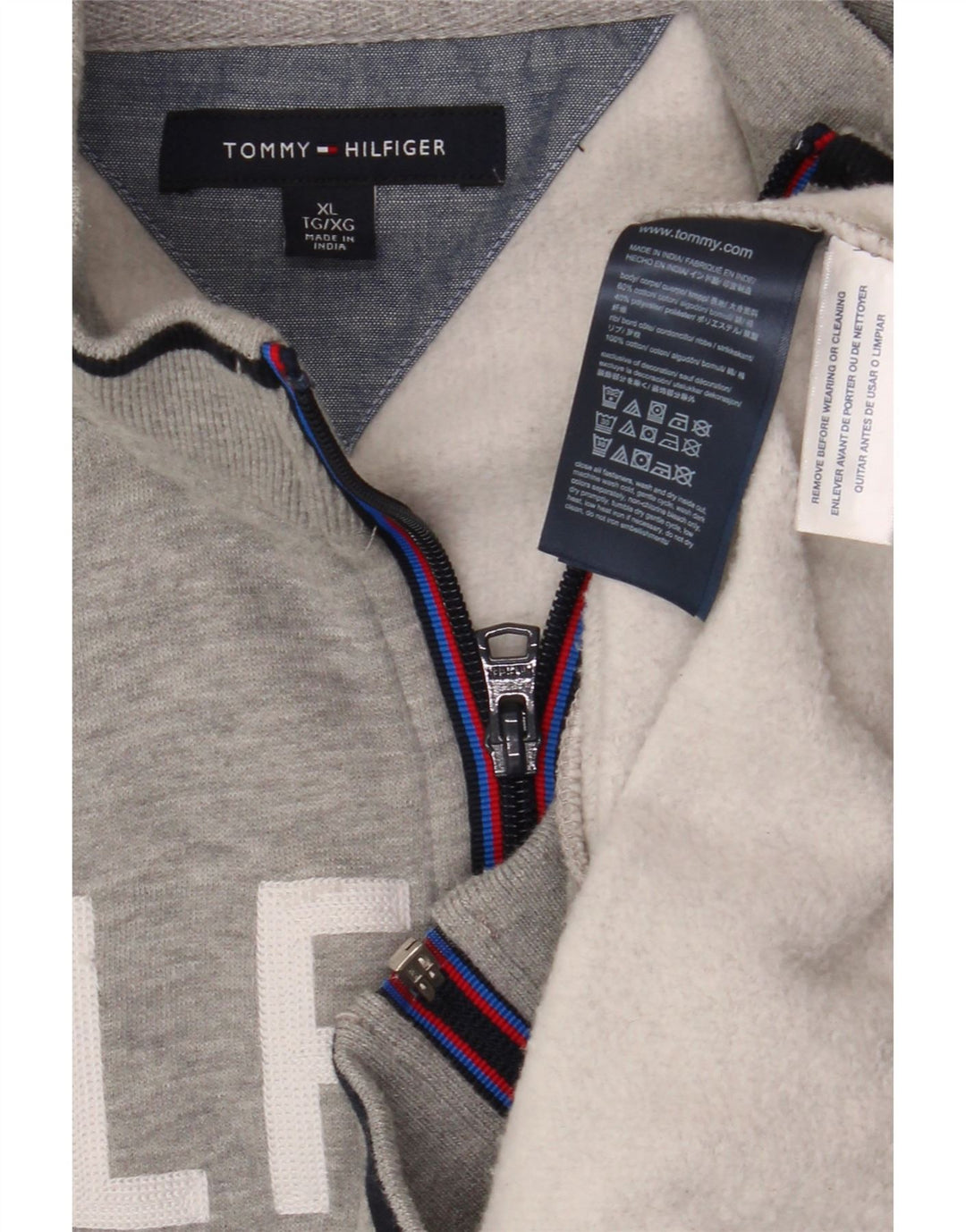 TOMMY HILFIGER Mens Graphic Tracksuit Top Jacket XL Grey Cotton