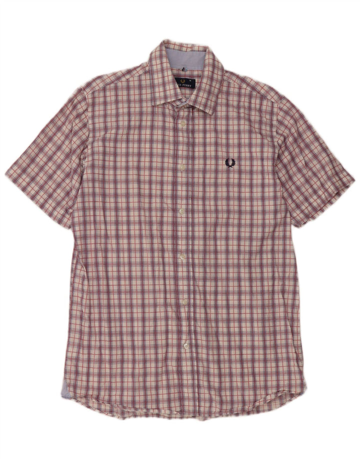 FRED PERRY Mens Short Sleeve Shirt Medium Red Check Cotton