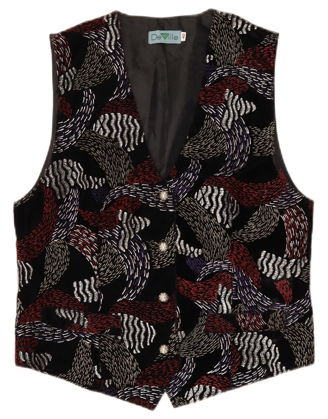 DE VILLE Womens Waistcoat EU 40 Medium Black Geometric Acetate