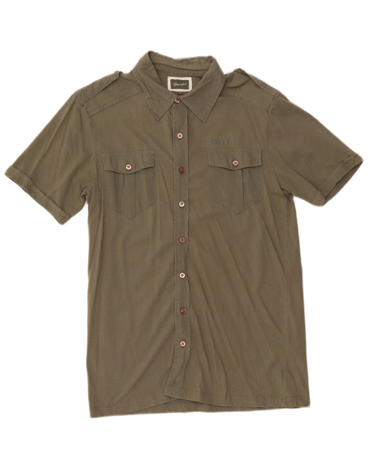 WRANGLER Mens Military Short Sleeve Shirt Small Khaki Cotton