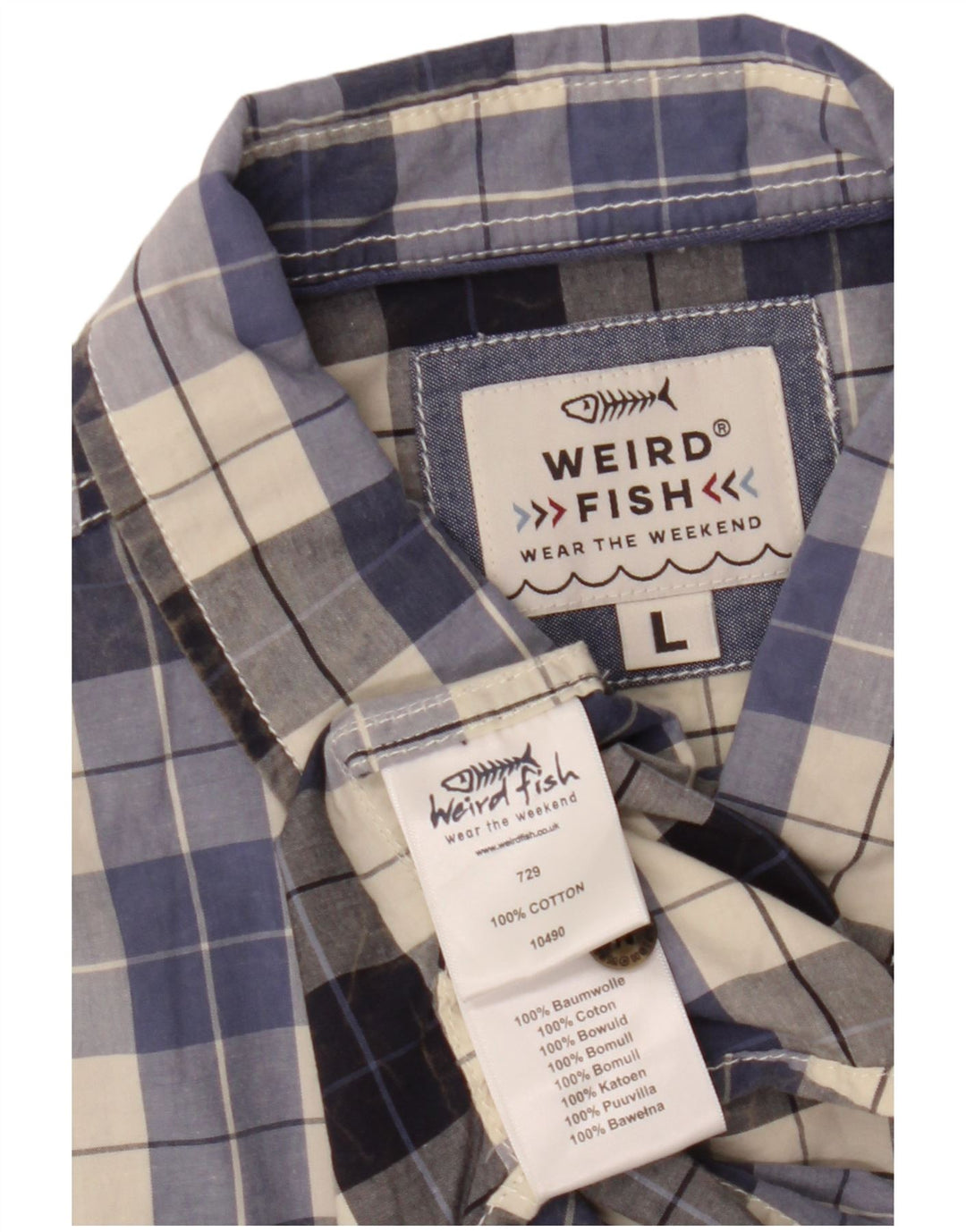 Weird Fish Mens Short Sleeve Shirt Large Blue Check Cotton