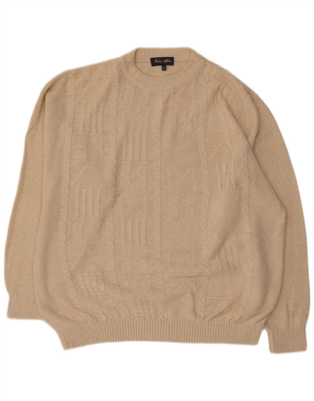 VINTAGE Mens Crew Neck Jumper Sweater EU 52/54 Large Beige Cotton