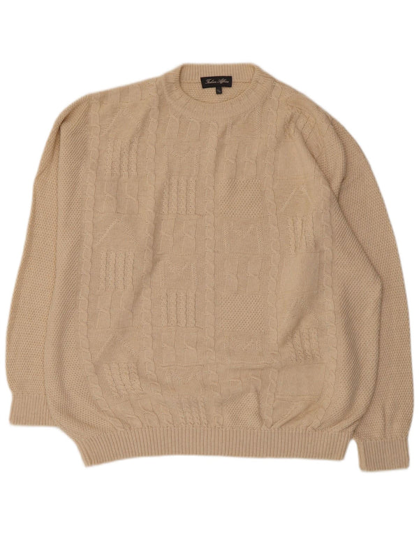 VINTAGE Mens Crew Neck Jumper Sweater EU 52/54 Large Beige Cotton