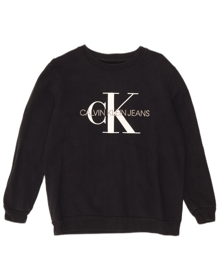 Calvin Klein Jeans Womens Graphic Sweatshirt Jumper UK 12 Medium Black