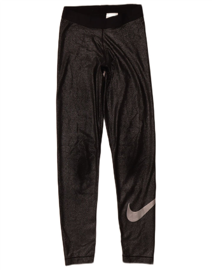 NIKE Womens Dri Fit Graphic Leggings UK 8 Small Black Polyester
