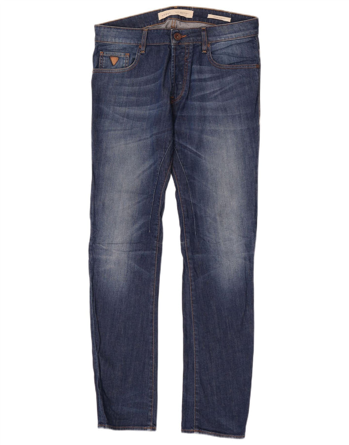 Guess Mens Slim Jeans W32 L34 Blue Cotton