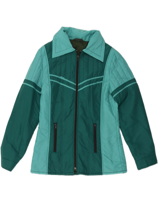 Vintage Womens Windbreaker Jacket UK 12 Medium Green Colourblock Polyester