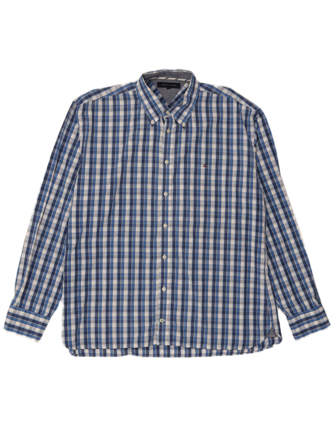 TOMMY HILFIGER Mens Shirt 2XL Blue Check Cotton