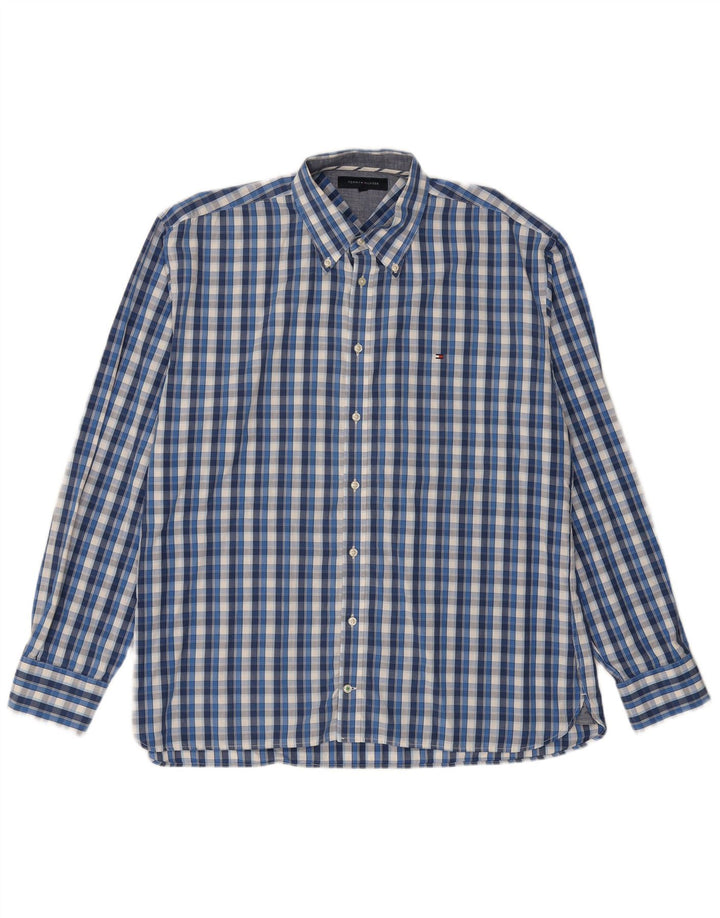 TOMMY HILFIGER Mens Shirt 2XL Blue Check Cotton