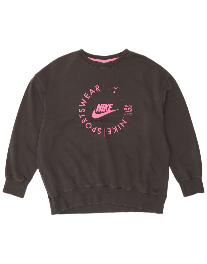 Nike Womens Graphic Oversized Sweatshirt Jumper UK 14 Medium Grey Cotton