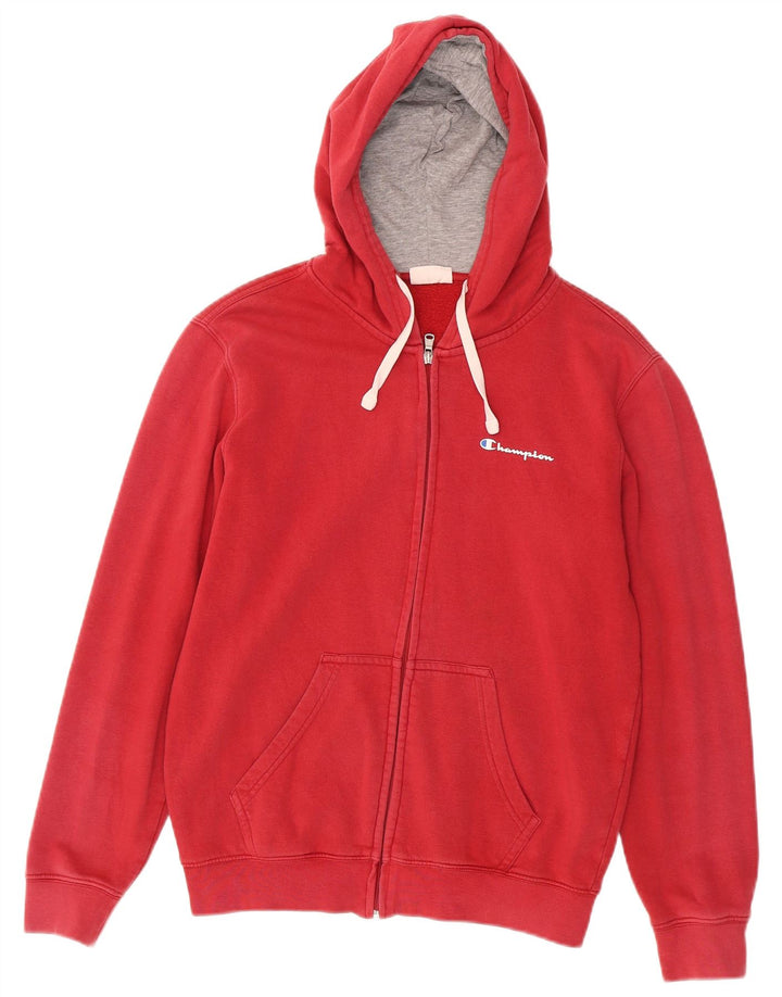 CHAMPION Mens Zip Hoodie Sweater Small Red Cotton