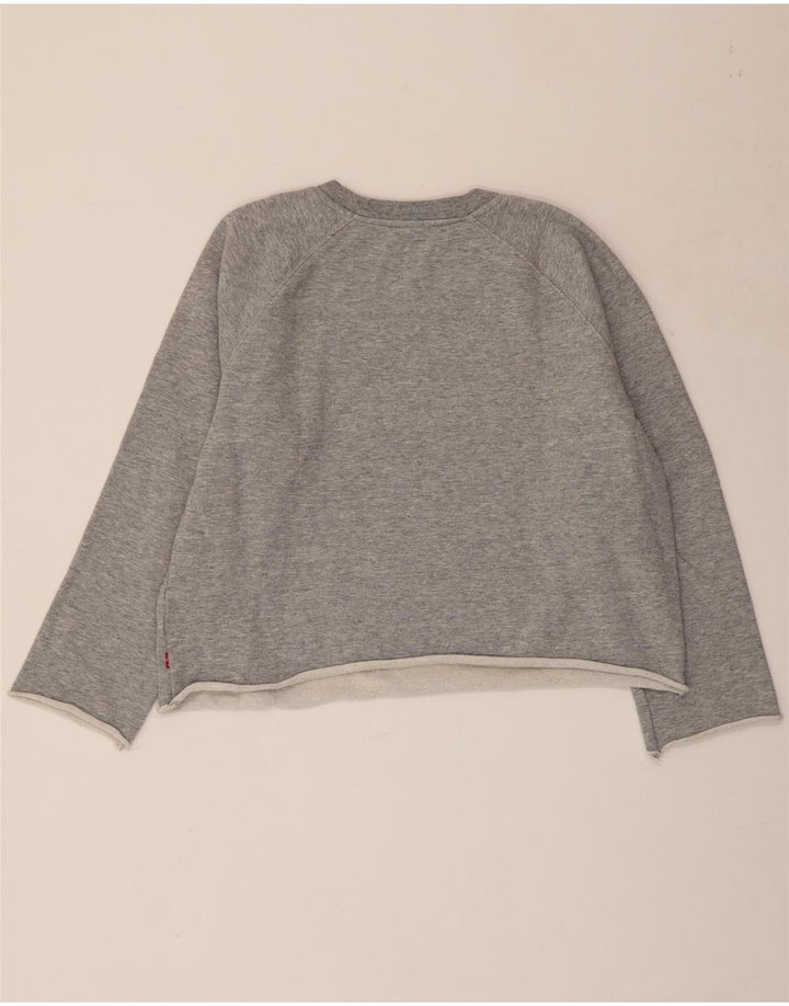 LEVI'S Womens Crop Graphic Sweatshirt Jumper UK 16 Large Grey Flecked
