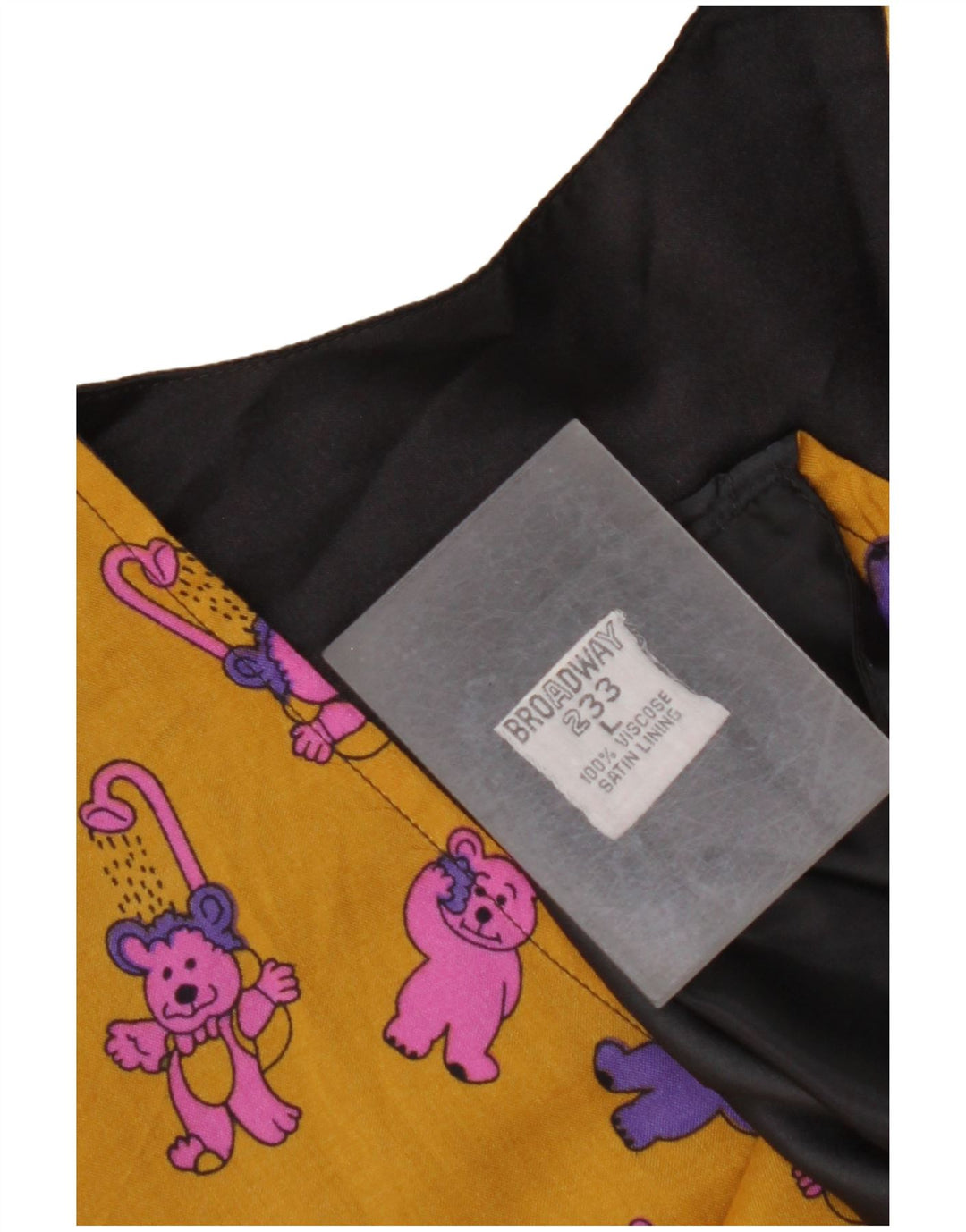 BROADWAY Mens Graphic Waistcoat Large Yellow Colourblock Viscose