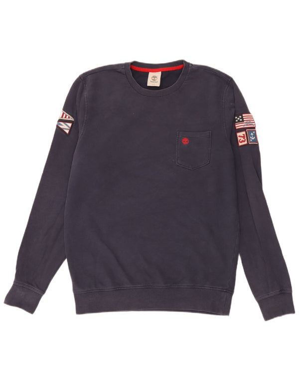Timberland Mens Graphic Sweatshirt Jumper Medium Navy Blue Cotton