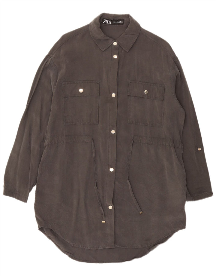 Zara Womens Shirt Dress UK 14 Medium Grey Viscose