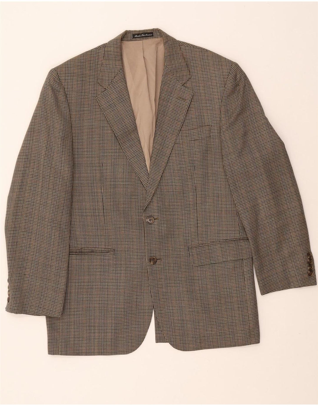 Ralph Lauren Mens Blazer Jacket UK 40 Medium Beige Houndstooth Wool