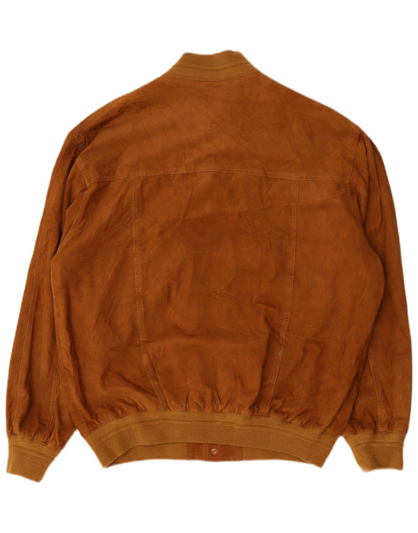 Vintage Mens Suede Bomber Jacket IT 56 3XL Brown Leather