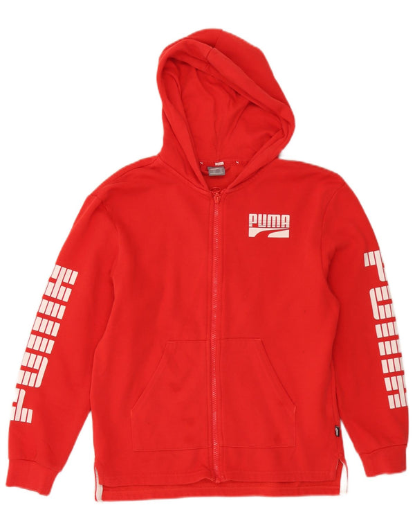 Puma Boys Graphic Zip Hoodie Sweater 11-12 Years Red Cotton