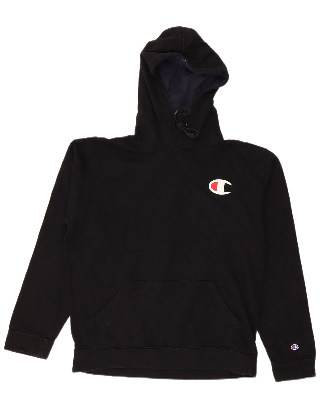 CHAMPION Mens Graphic Hoodie Jumper Large Black Cotton