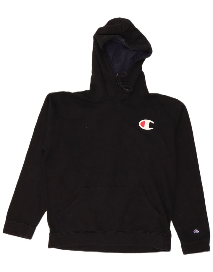 CHAMPION Mens Graphic Hoodie Jumper Large Black Cotton
