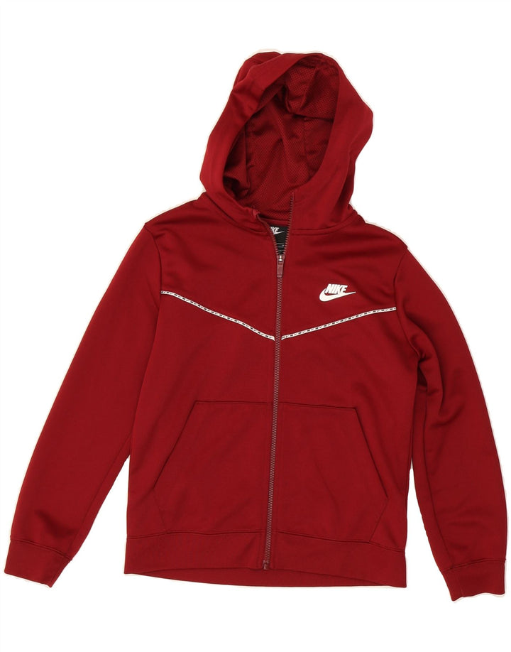 NIKE Boys Zip Hoodie Sweater 10-11 Years Medium  Burgundy Polyester Vintage Nike and Second-Hand Nike from Messina Hembry 