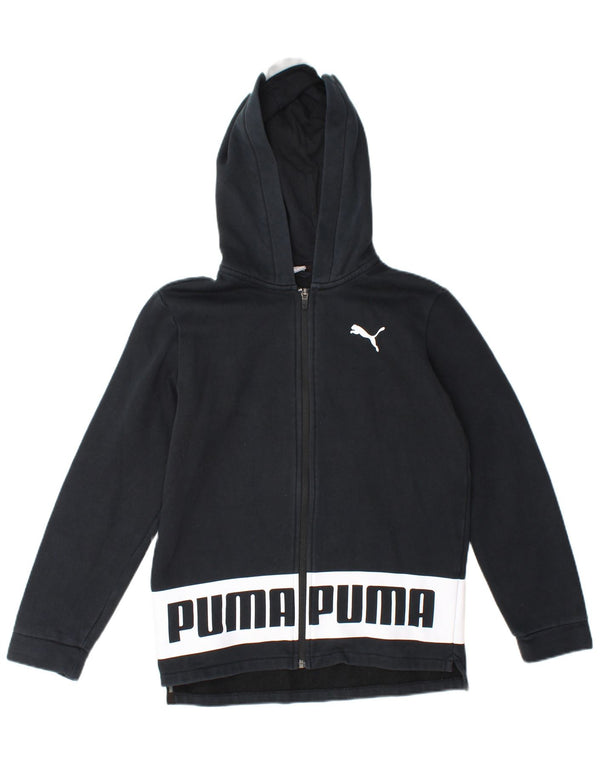 Puma Boys Graphic Zip Hoodie Sweater 13-14 Years Navy Blue Colourblock
