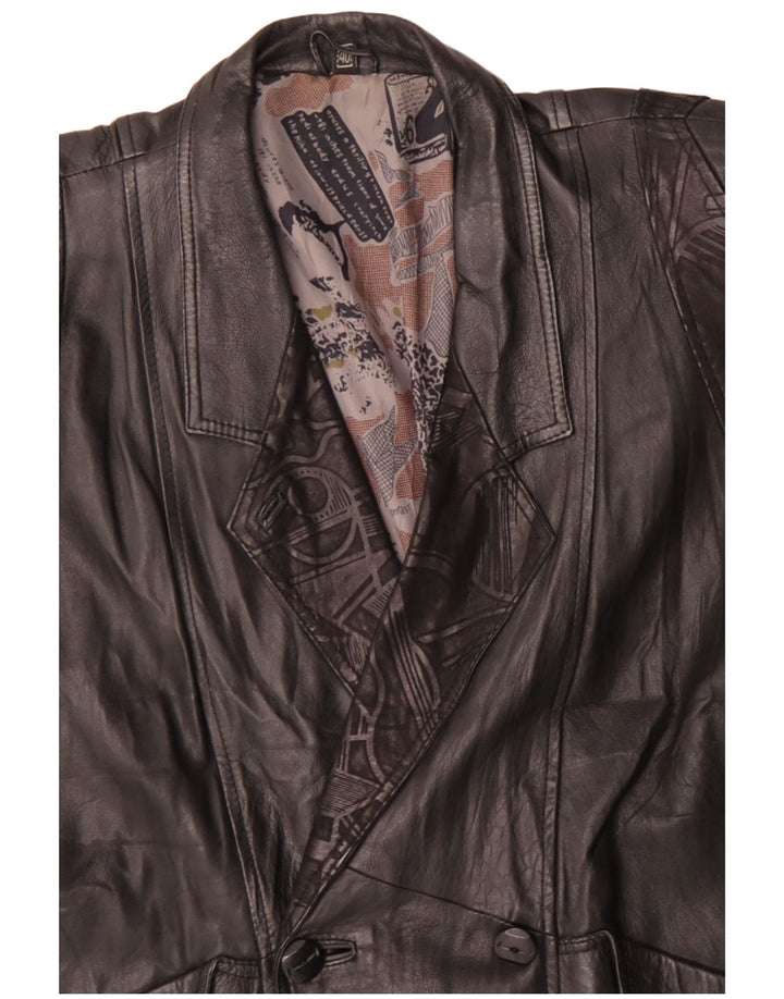 Vintage Womens Double Breasted Oversized Leather Jacket EU 40 Medium Black