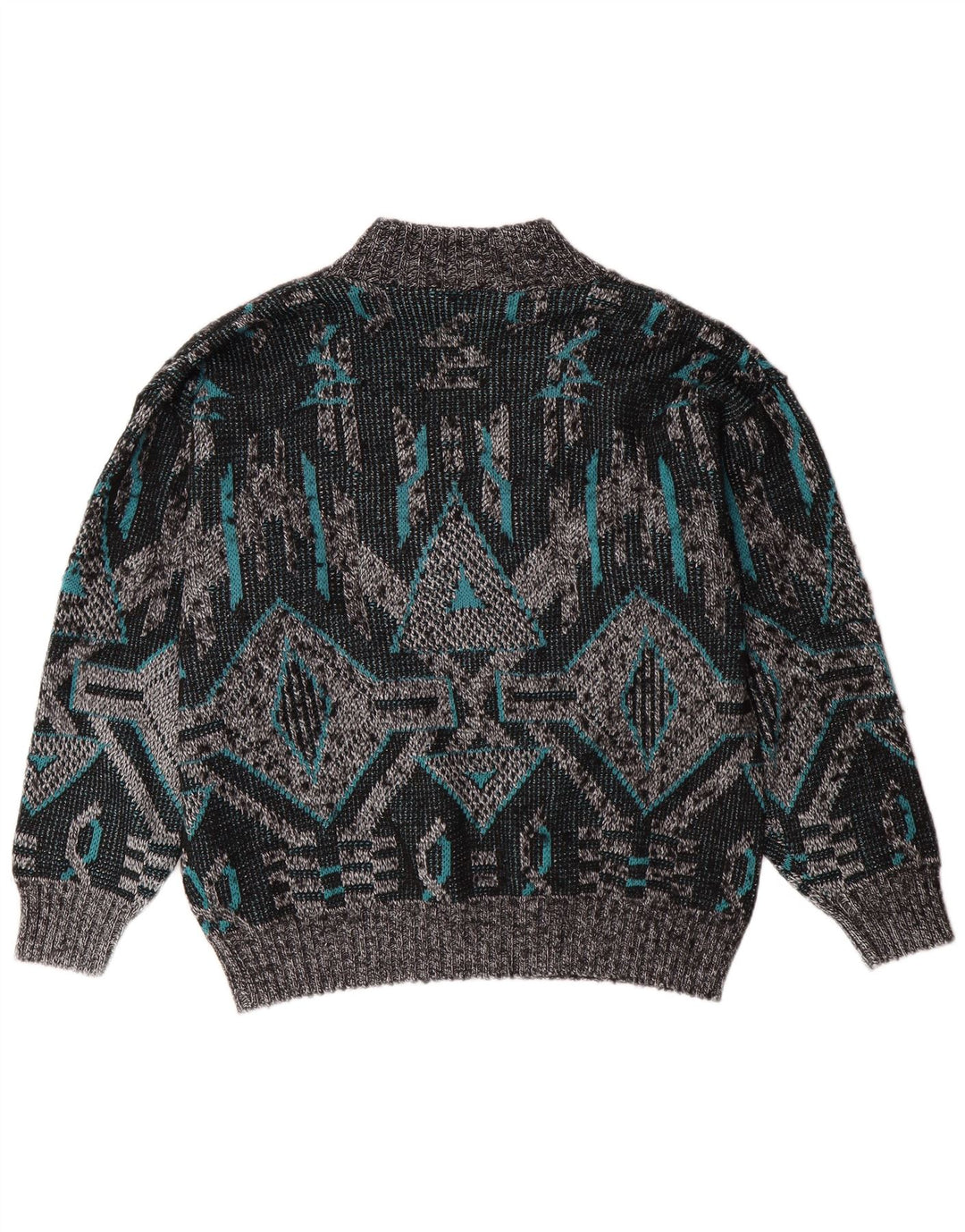 VINTAGE Mens V-Neck Jumper Sweater Large Grey Geometric