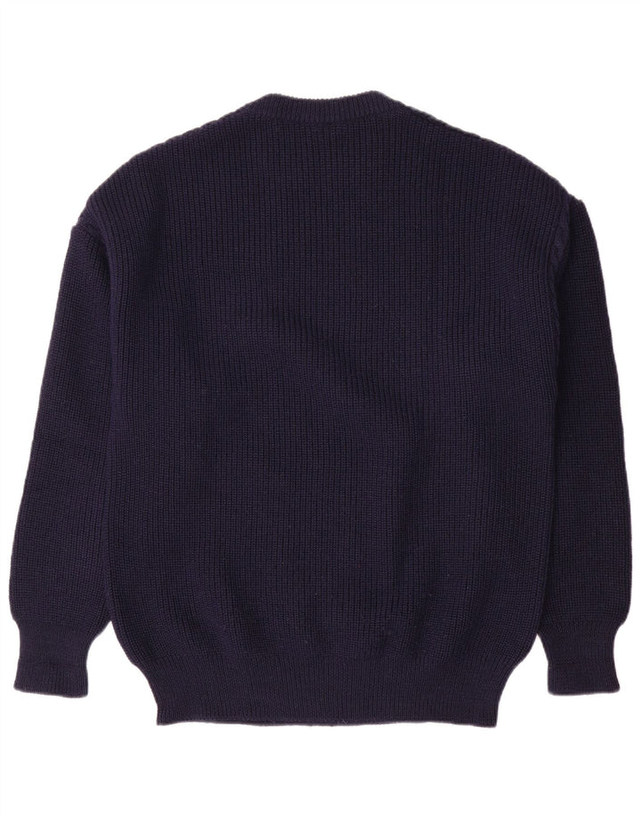 Ellesse Mens Crew Neck Jumper Sweater IT 52 Large Navy Blue Wool