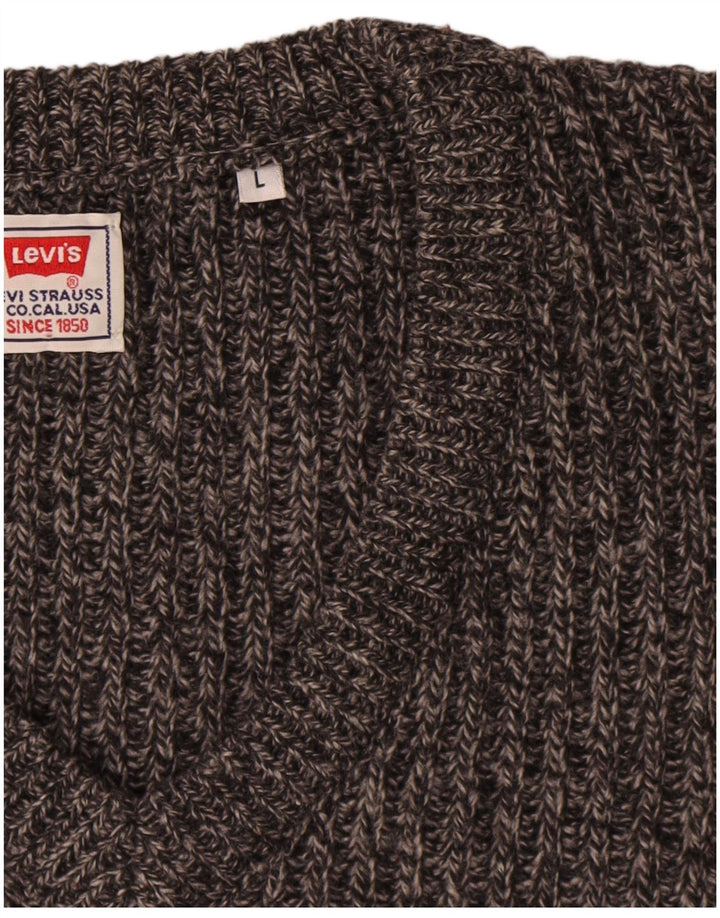 Levi's Mens V-Neck Jumper Sweater Large Grey Colourblock Wool