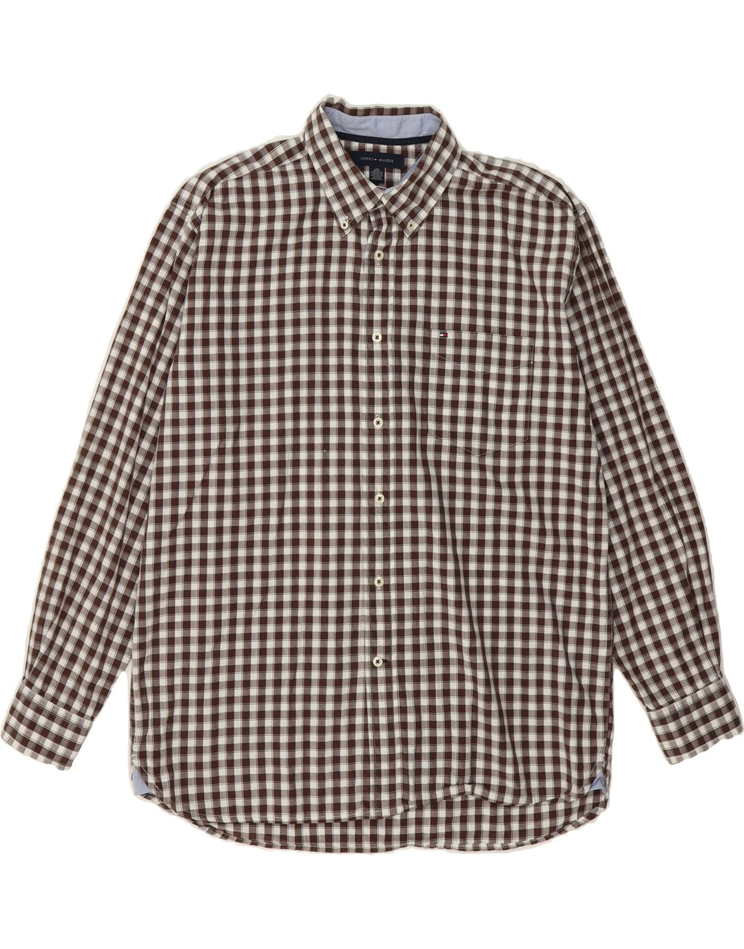 TOMMY HILFIGER Mens Flannel Shirt Large Brown Check Cotton Vintage Tommy Hilfiger and Second-Hand Tommy Hilfiger from Messina Hembry 