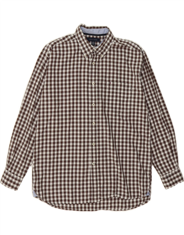 TOMMY HILFIGER Mens Flannel Shirt Large Brown Check Cotton Vintage Tommy Hilfiger and Second-Hand Tommy Hilfiger from Messina Hembry 