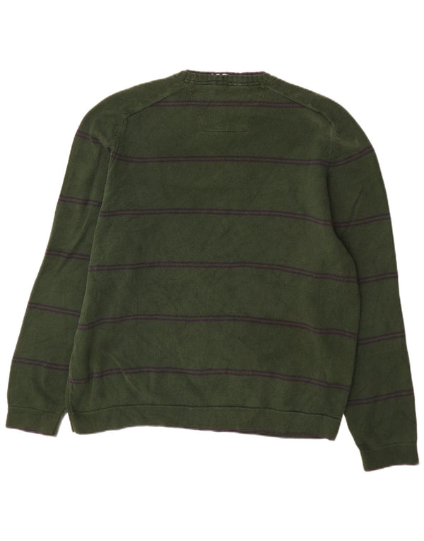 Nautica Mens Crew Neck Jumper Sweater XL Green Striped Cotton
