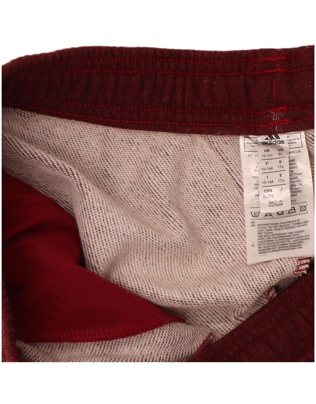 ADIDAS Boys Tracksuit Trousers 15-16 Years  Burgundy Cotton