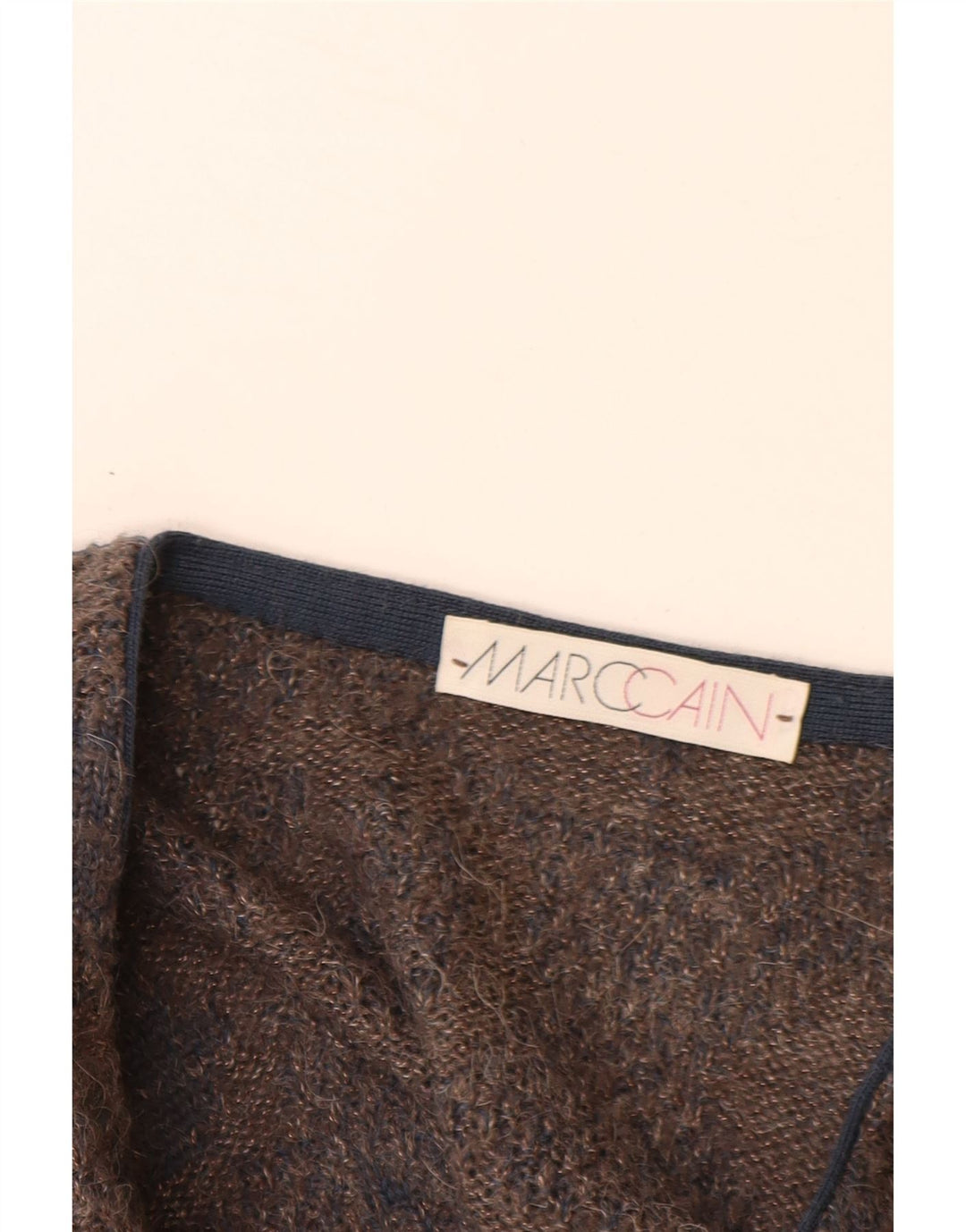 MARCCAIN Mens V-Neck Jumper Sweater XL Brown Geometric Wool