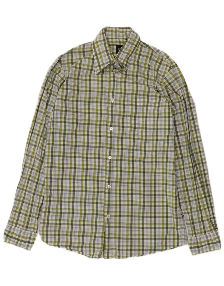 HUGO BOSS Mens Shirt Small Green Check Cotton
