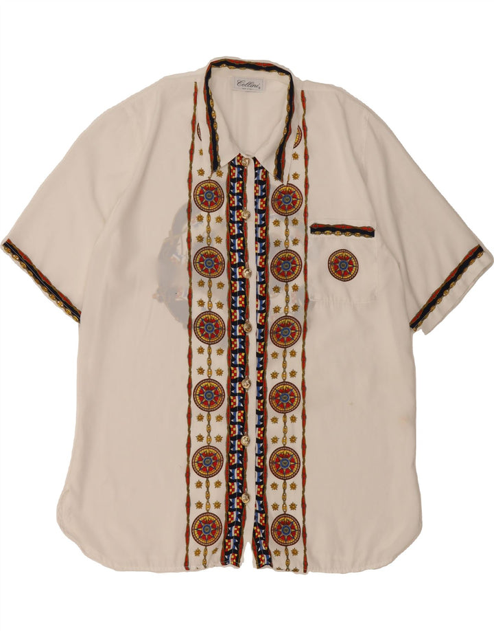 CELLINI Womens Graphic Short Sleeve Shirt Blouse IT 48 XL White Vintage Cellini and Second-Hand Cellini from Messina Hembry 