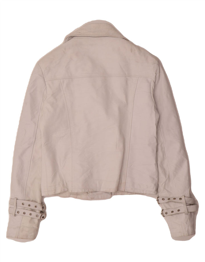 VINTAGE Womens Leather Biker Jacket UK 14 Medium White Leather Vintage Vintage and Second-Hand Vintage from Messina Hembry 