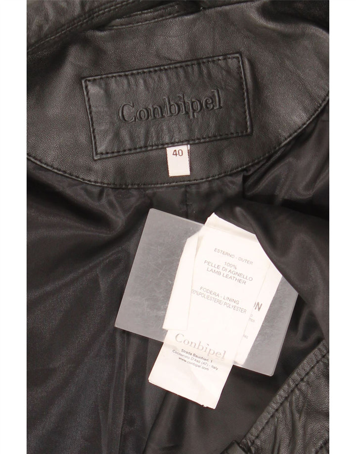 Conbipel Womens Leather Biker Jacket IT 40 Small Black Leather