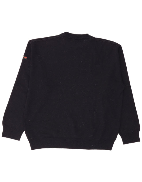 VINTAGE Mens Crew Neck Jumper Sweater Large Navy Blue Cotton