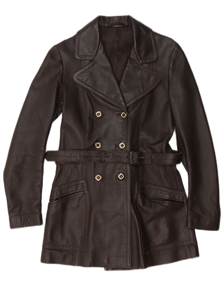 Vintage Womens Leather Coat UK 6 XS Brown