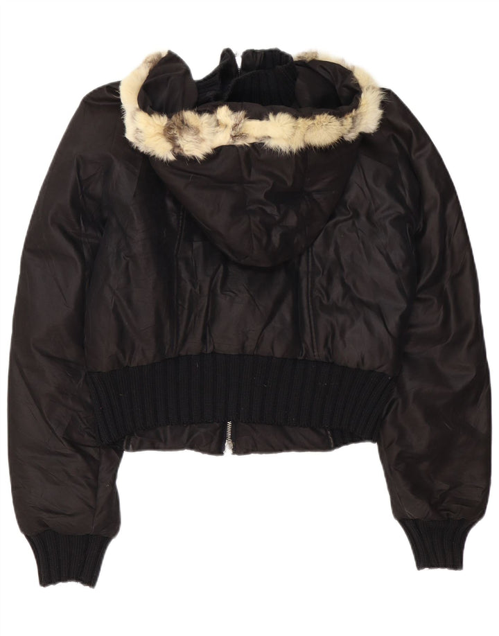 TRUSSARDI JEANS Womens Hooded Padded Jacket IT 44 Medium Black Polyamide